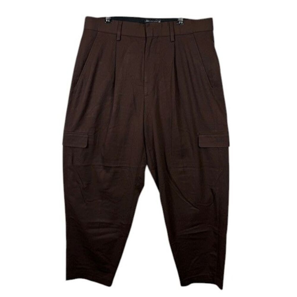 ASOS DESIGN Pleated Baggy‎ Tapered Leg Cargo Trousers Brown Size 32x30 32W 30L